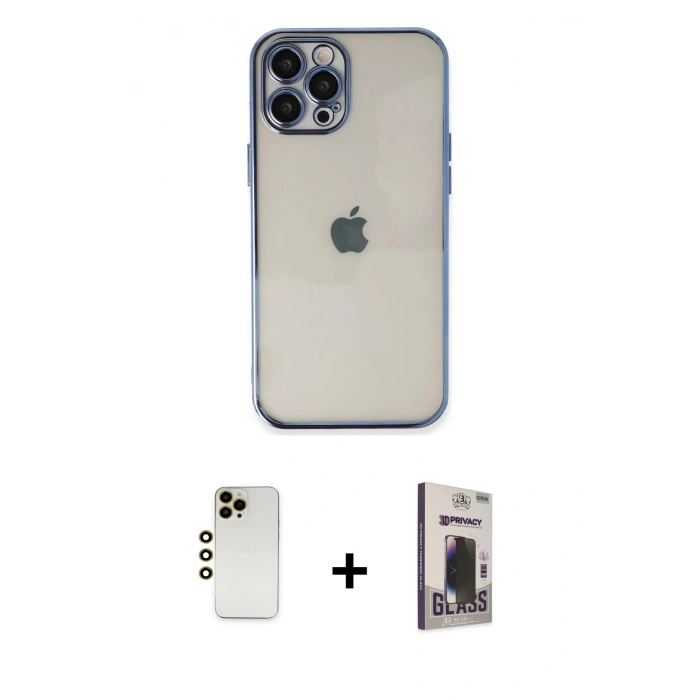 MARSİLYAN™- iPhone 12 Pro Max Kılıf Vadi Minimal - Siyah Bilvis Hayalet Cam Ekran Koruyucu + Shine Kamera Lens - GD