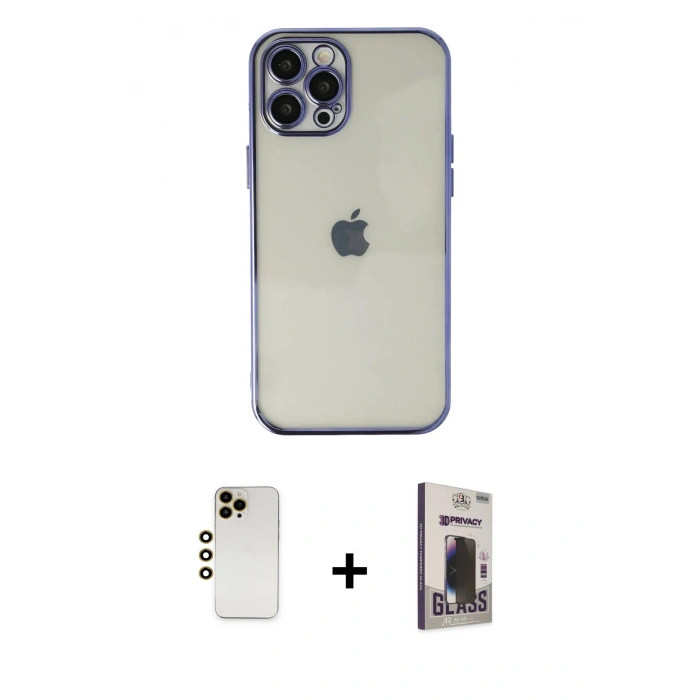 MARSİLYAN™- iPhone 12 Pro Max Kılıf Vadi Minimal - Siyah Bilvis Hayalet Cam Ekran Koruyucu + Shine Kamera Lens - GD