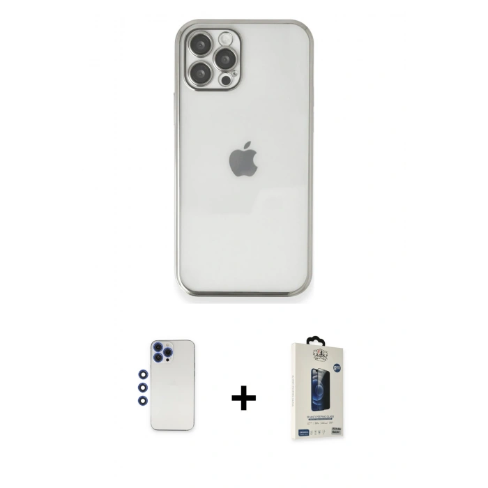MARSİLYAN™- iPhone 12 Pro Max Kılıf Vadi Minimal - Siyah Bilvis Hayalet Cam Ekran Koruyucu + Shine Kamera Lens - LT
