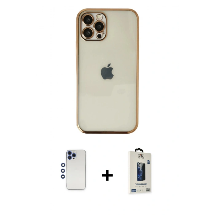 MARSİLYAN™- iPhone 12 Pro Max Kılıf Vadi Minimal - Siyah Bilvis Hayalet Cam Ekran Koruyucu + Shine Kamera Lens - LT