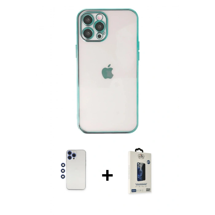 MARSİLYAN™- iPhone 12 Pro Max Kılıf Vadi Minimal - Siyah Bilvis Hayalet Cam Ekran Koruyucu + Shine Kamera Lens - LT