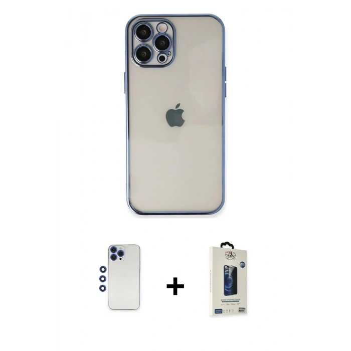 MARSİLYAN™- iPhone 12 Pro Max Kılıf Vadi Minimal - Siyah Bilvis Hayalet Cam Ekran Koruyucu + Shine Kamera Lens - LT
