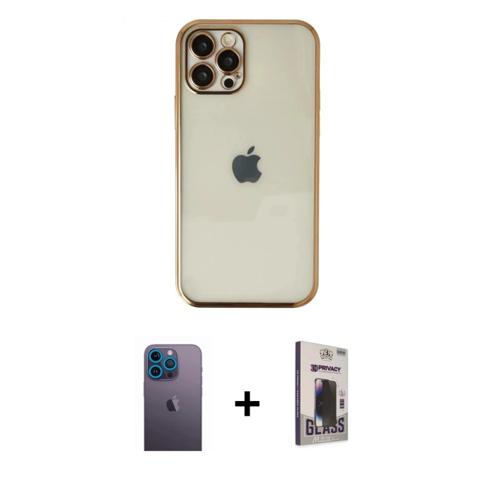 MARSİLYAN™- iPhone 12 Pro Max Kılıf Vadi Minimal - Siyah Bilvis Hayalet Cam Ekran Koruyucu + Neon Fosforlu Kamera Lens - MI