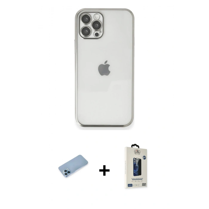 MARSİLYAN™- iPhone 12 Pro Max Kılıf Vadi Minimal - Siyah Bilvis Hayalet Cam Ekran Koruyucu + Shine Kamera Lens Koruma Cam - MI