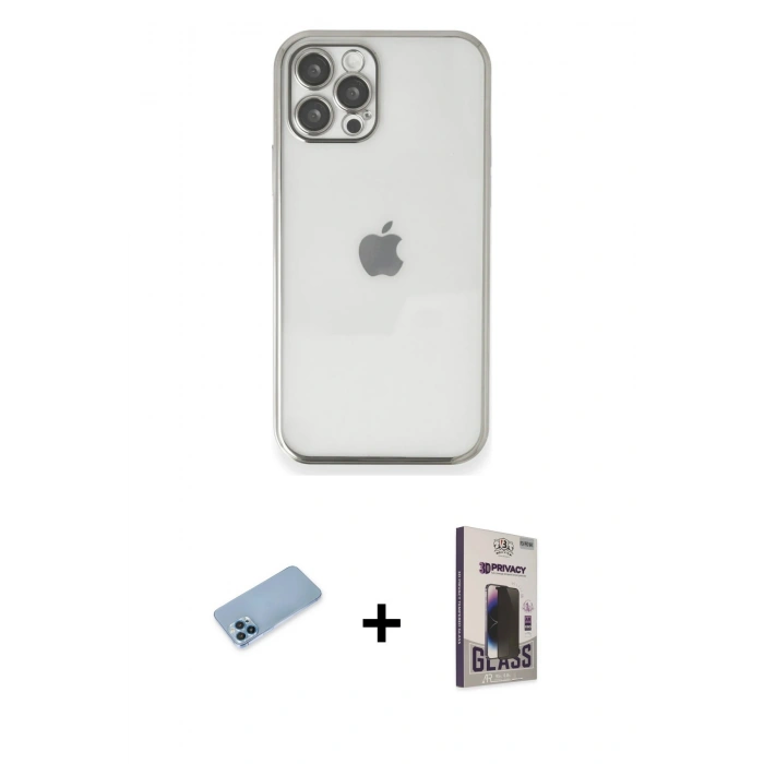 MARSİLYAN™- iPhone 12 Pro Max Kılıf Vadi Minimal - Siyah Bilvis Hayalet Cam Ekran Koruyucu + Shine Kamera Lens Koruma Cam - MI