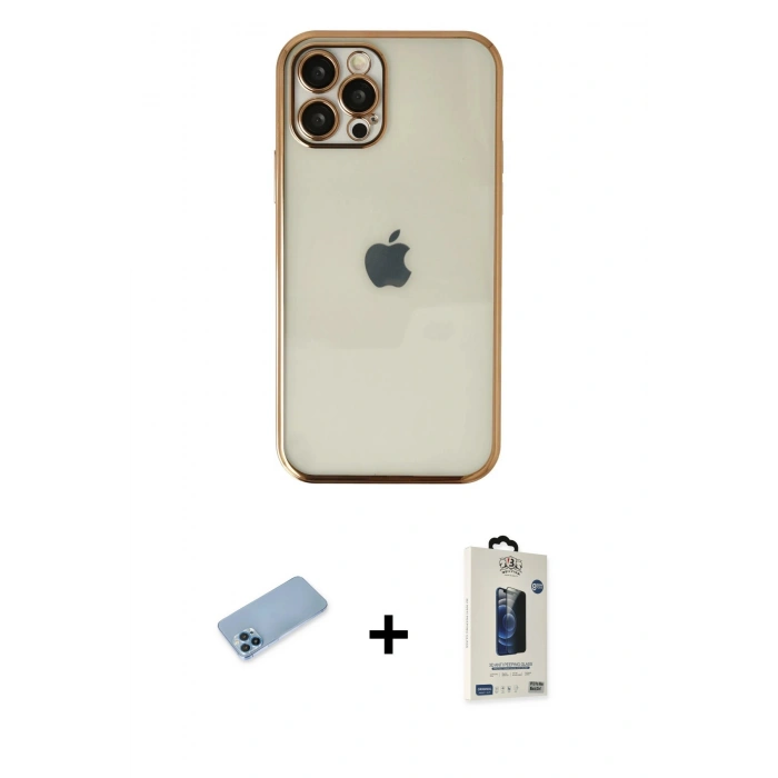 MARSİLYAN™- iPhone 12 Pro Max Kılıf Vadi Minimal - Siyah Bilvis Hayalet Cam Ekran Koruyucu + Shine Kamera Lens Koruma Cam - MI