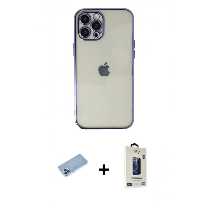 MARSİLYAN™- iPhone 12 Pro Max Kılıf Vadi Minimal - Siyah Bilvis Hayalet Cam Ekran Koruyucu + Shine Kamera Lens Koruma Cam - MI
