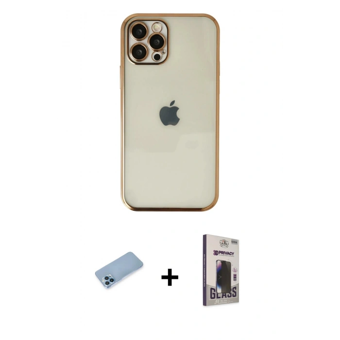 MARSİLYAN™- iPhone 12 Pro Max Kılıf Vadi Minimal - Siyah Bilvis Hayalet Cam Ekran Koruyucu + Shine Kamera Lens Koruma Cam - MI