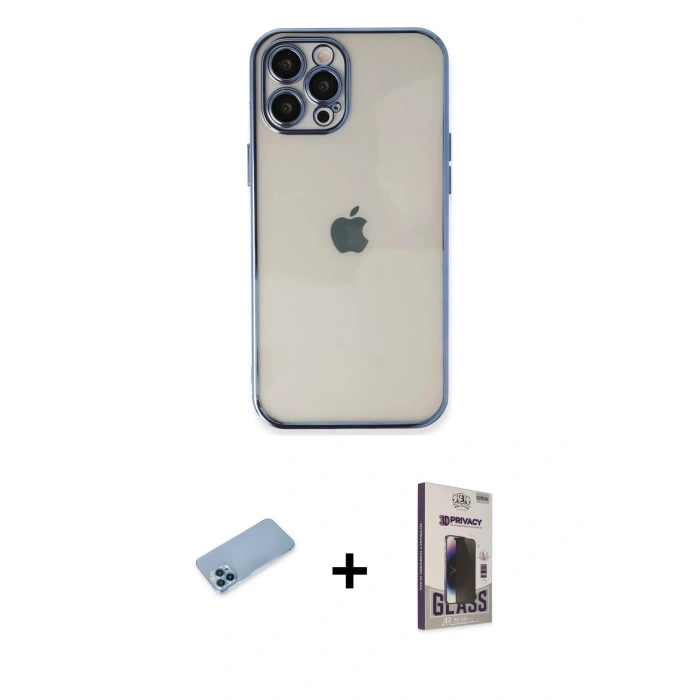 MARSİLYAN™- iPhone 12 Pro Max Kılıf Vadi Minimal - Siyah Bilvis Hayalet Cam Ekran Koruyucu + Shine Kamera Lens Koruma Cam - MI