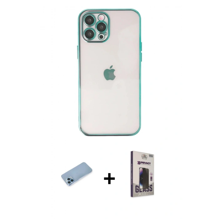 MARSİLYAN™- iPhone 12 Pro Max Kılıf Vadi Minimal - Siyah Bilvis Hayalet Cam Ekran Koruyucu + Shine Kamera Lens Koruma Cam - MI