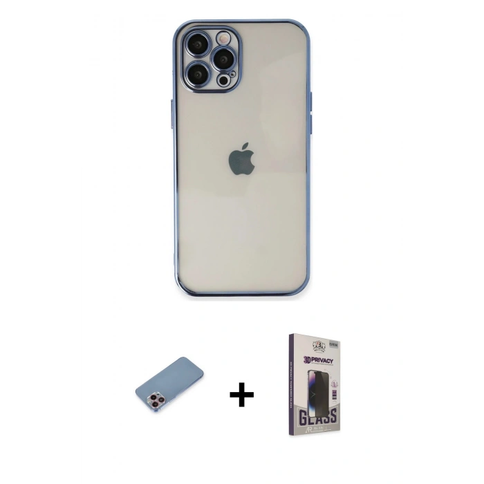 MARSİLYAN™- iPhone 12 Pro Max Kılıf Vadi Minimal - Siyah Bilvis Hayalet Cam Ekran Koruyucu + Shine Kamera Lens Koruma Cam - PE
