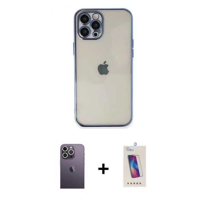 MARSİLYAN™- iPhone 12 Pro Max Kılıf Vadi Minimal - Siyah Joko 5D Cam + Neon Fosforlu Kamera Lens - BZ