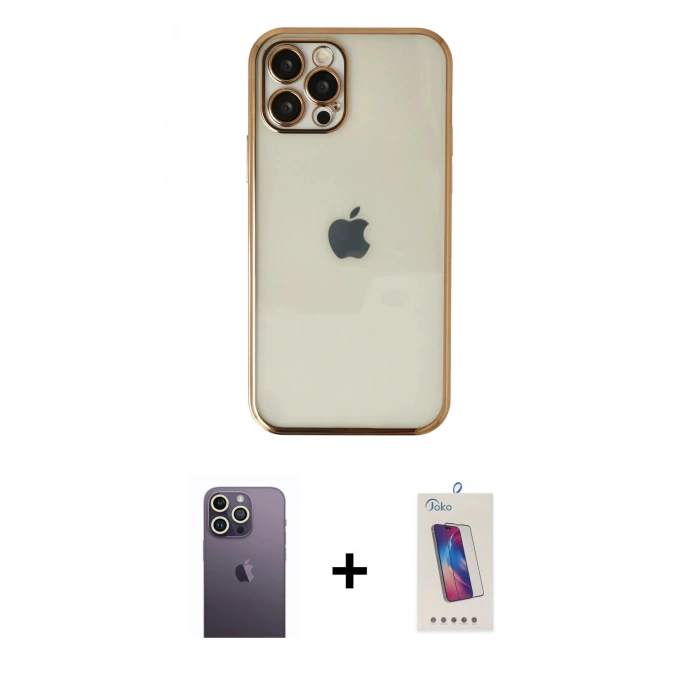 MARSİLYAN™- iPhone 12 Pro Max Kılıf Vadi Minimal - Siyah Joko 5D Cam + Neon Fosforlu Kamera Lens - BZ