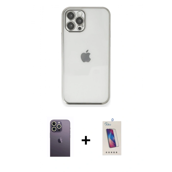 MARSİLYAN™- iPhone 12 Pro Max Kılıf Vadi Minimal - Siyah Joko 5D Cam + Neon Fosforlu Kamera Lens - BZ