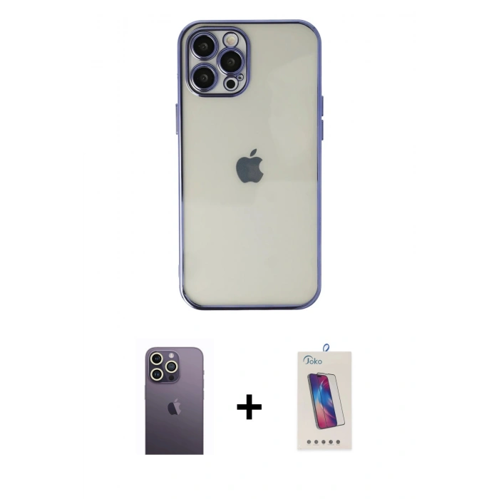 MARSİLYAN™- iPhone 12 Pro Max Kılıf Vadi Minimal - Siyah Joko 5D Cam + Neon Fosforlu Kamera Lens - BZ