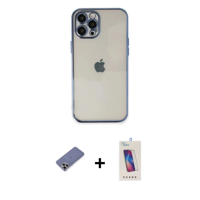 MARSİLYAN™- iPhone 12 Pro Max Kılıf Vadi Minimal - Siyah Joko 5D Cam + Metal Kamera Lens Koruma Cam - GD