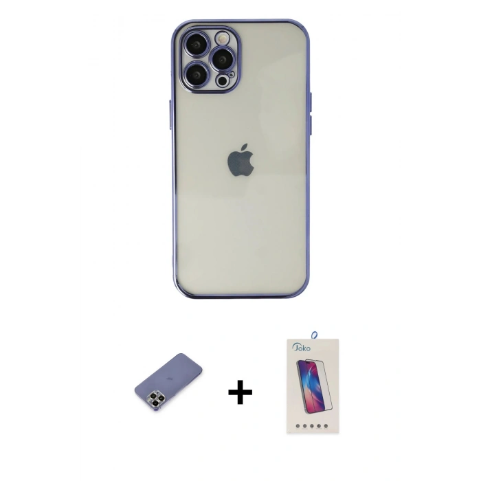 MARSİLYAN™- iPhone 12 Pro Max Kılıf Vadi Minimal - Siyah Joko 5D Cam + Metal Kamera Lens Koruma Cam - GD