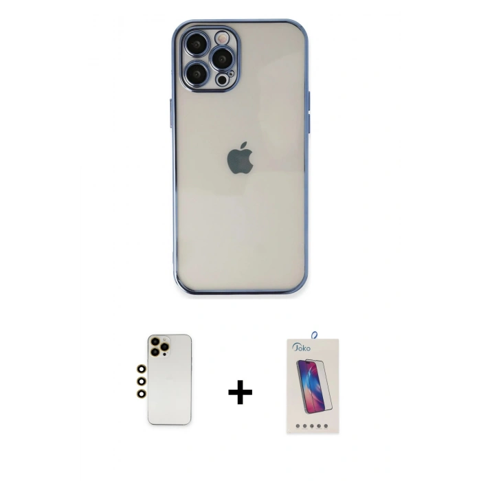 MARSİLYAN™- iPhone 12 Pro Max Kılıf Vadi Minimal - Siyah Joko 5D Cam + Shine Kamera Lens - GD