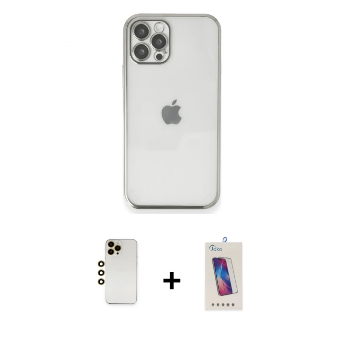 MARSİLYAN™- iPhone 12 Pro Max Kılıf Vadi Minimal - Siyah Joko 5D Cam + Shine Kamera Lens - GD