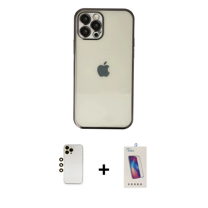 MARSİLYAN™- iPhone 12 Pro Max Kılıf Vadi Minimal - Siyah Joko 5D Cam + Shine Kamera Lens - GD