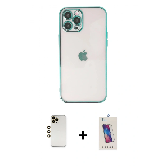 MARSİLYAN™- iPhone 12 Pro Max Kılıf Vadi Minimal - Siyah Joko 5D Cam + Shine Kamera Lens - GD