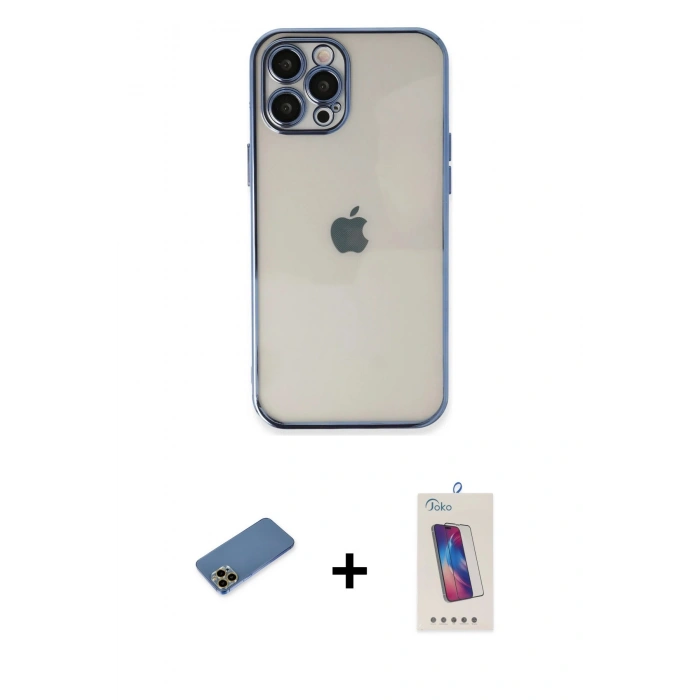 MARSİLYAN™- iPhone 12 Pro Max Kılıf Vadi Minimal - Siyah Joko 5D Cam + Shine Kamera Lens Koruma Cam - GD