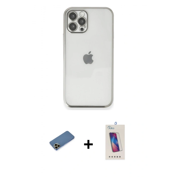 MARSİLYAN™- iPhone 12 Pro Max Kılıf Vadi Minimal - Siyah Joko 5D Cam + Shine Kamera Lens Koruma Cam - GD