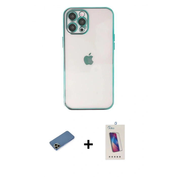 MARSİLYAN™- iPhone 12 Pro Max Kılıf Vadi Minimal - Siyah Joko 5D Cam + Shine Kamera Lens Koruma Cam - GD