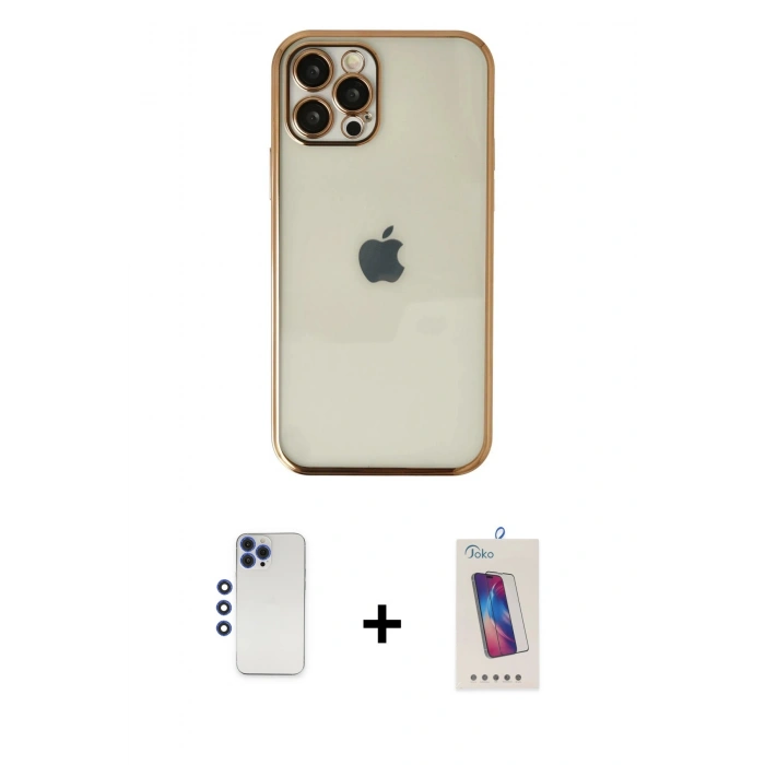 MARSİLYAN™- iPhone 12 Pro Max Kılıf Vadi Minimal - Siyah Joko 5D Cam + Lacivert Shine Kamera Lens