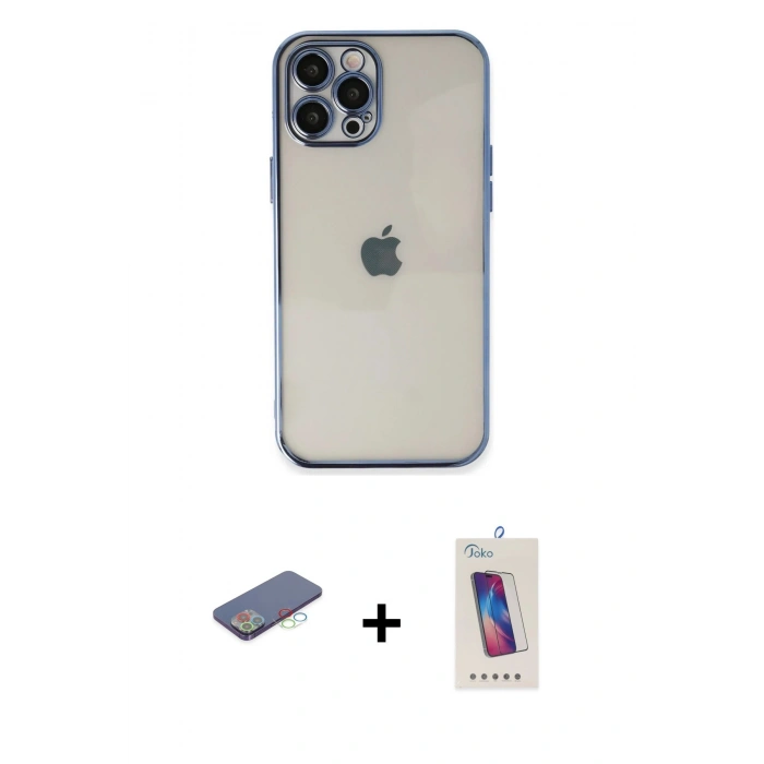 MARSİLYAN™- iPhone 12 Pro Max Kılıf Vadi Minimal - Siyah Joko 5D Cam + Renkli Kamera Lens Koruma Cam - MI