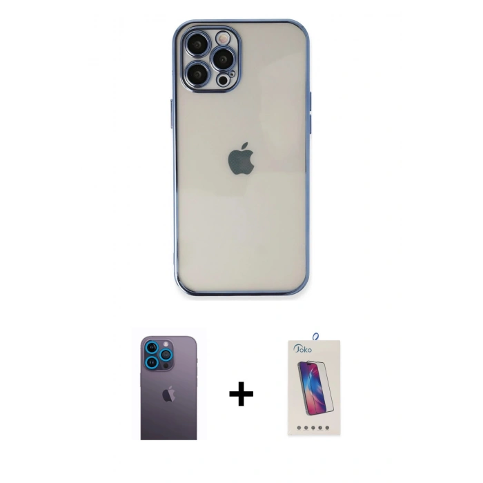 MARSİLYAN™- iPhone 12 Pro Max Kılıf Vadi Minimal - Siyah Joko 5D Cam + Neon Fosforlu Kamera Lens - MI