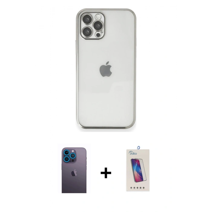 MARSİLYAN™- iPhone 12 Pro Max Kılıf Vadi Minimal - Siyah Joko 5D Cam + Neon Fosforlu Kamera Lens - MI