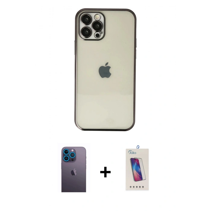 MARSİLYAN™- iPhone 12 Pro Max Kılıf Vadi Minimal - Siyah Joko 5D Cam + Neon Fosforlu Kamera Lens - MI
