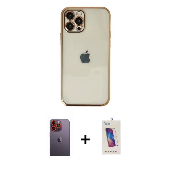 MARSİLYAN™- iPhone 12 Pro Max Kılıf Vadi Minimal - Siyah Joko 5D Cam + Neon Fosforlu Kamera Lens - TU