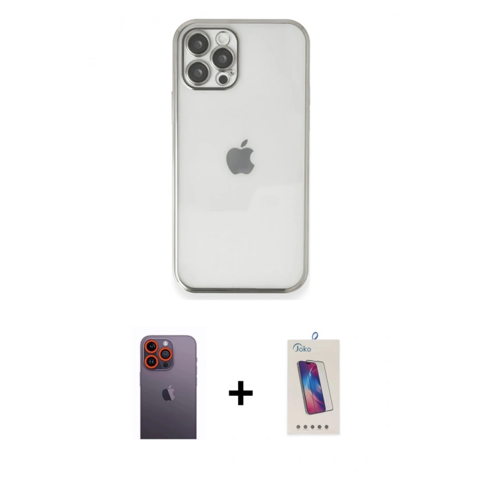 MARSİLYAN™- iPhone 12 Pro Max Kılıf Vadi Minimal - Siyah Joko 5D Cam + Neon Fosforlu Kamera Lens - TU