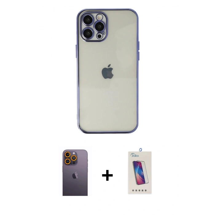 MARSİLYAN™- iPhone 12 Pro Max Kılıf Vadi Minimal - Siyah Joko 5D Cam + Neon Fosforlu Kamera Lens - SI