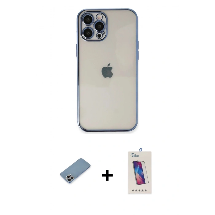 MARSİLYAN™- iPhone 12 Pro Max Kılıf Vadi Minimal - Siyah Joko 5D Cam + Shine Kamera Lens Koruma Cam - GI