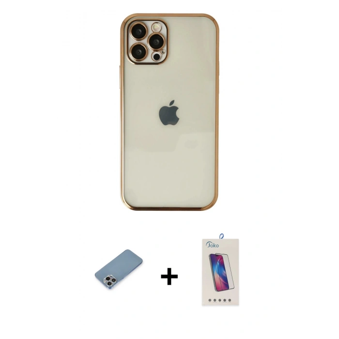 MARSİLYAN™- iPhone 12 Pro Max Kılıf Vadi Minimal - Siyah Joko 5D Cam + Shine Kamera Lens Koruma Cam - GI
