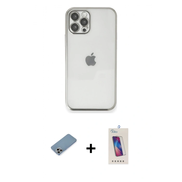 MARSİLYAN™- iPhone 12 Pro Max Kılıf Vadi Minimal - Siyah Joko 5D Cam + Shine Kamera Lens Koruma Cam - GI