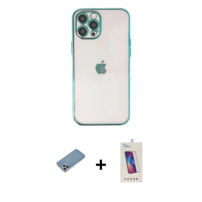 MARSİLYAN™- iPhone 12 Pro Max Kılıf Vadi Minimal - Siyah Joko 5D Cam + Shine Kamera Lens Koruma Cam - GS