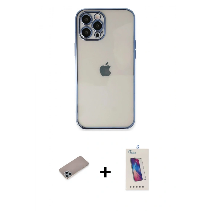 MARSİLYAN™- iPhone 12 Pro Max Kılıf Vadi Minimal - Siyah Joko 5D Cam + Shine Kamera Lens Koruma Cam - SABE