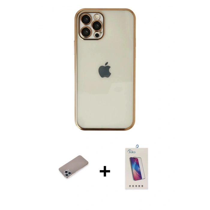 MARSİLYAN™- iPhone 12 Pro Max Kılıf Vadi Minimal - Siyah Joko 5D Cam + Shine Kamera Lens Koruma Cam - SABE