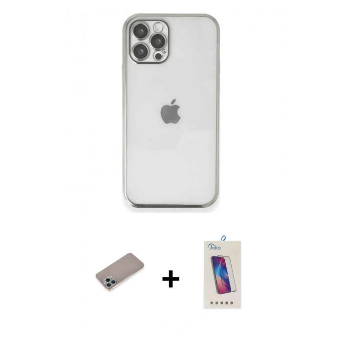 MARSİLYAN™- iPhone 12 Pro Max Kılıf Vadi Minimal - Siyah Joko 5D Cam + Shine Kamera Lens Koruma Cam - SABE