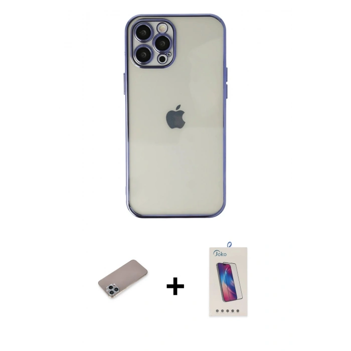 MARSİLYAN™- iPhone 12 Pro Max Kılıf Vadi Minimal - Siyah Joko 5D Cam + Shine Kamera Lens Koruma Cam - SABE