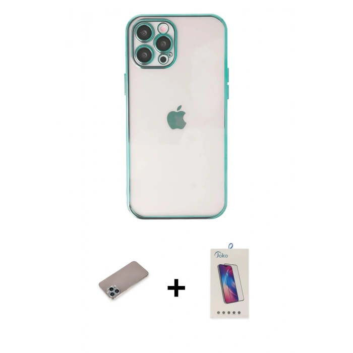 MARSİLYAN™- iPhone 12 Pro Max Kılıf Vadi Minimal - Siyah Joko 5D Cam + Shine Kamera Lens Koruma Cam - SABE