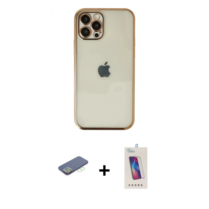 MARSİLYAN™- iPhone 12 Pro Max Kılıf Vadi Minimal - Siyah Joko 5D Cam + Renkli Kamera Lens Koruma Cam - YL