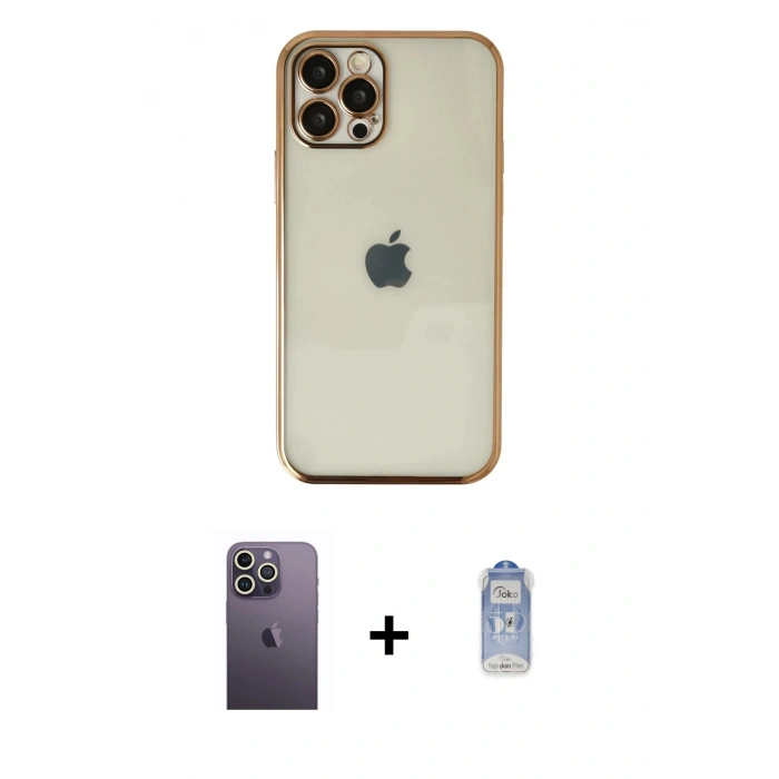 MARSİLYAN™- iPhone 12 Pro Max Kılıf Vadi Minimal - Siyah Joko Magic 5D Cam + Beyaz Neon Fosforlu Kamera Lens