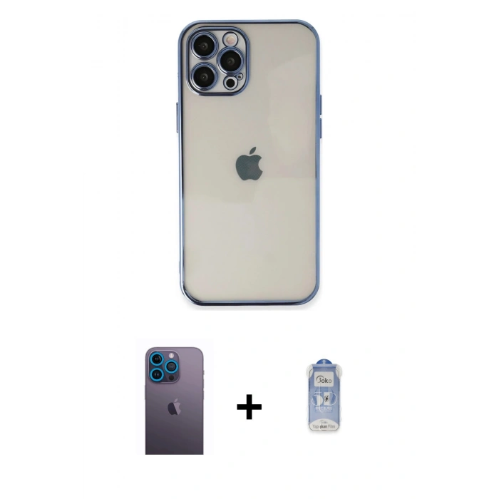 MARSİLYAN™- iPhone 12 Pro Max Kılıf Vadi Minimal - Siyah Joko Magic 5D Cam + Neon Fosforlu Kamera Lens - MI