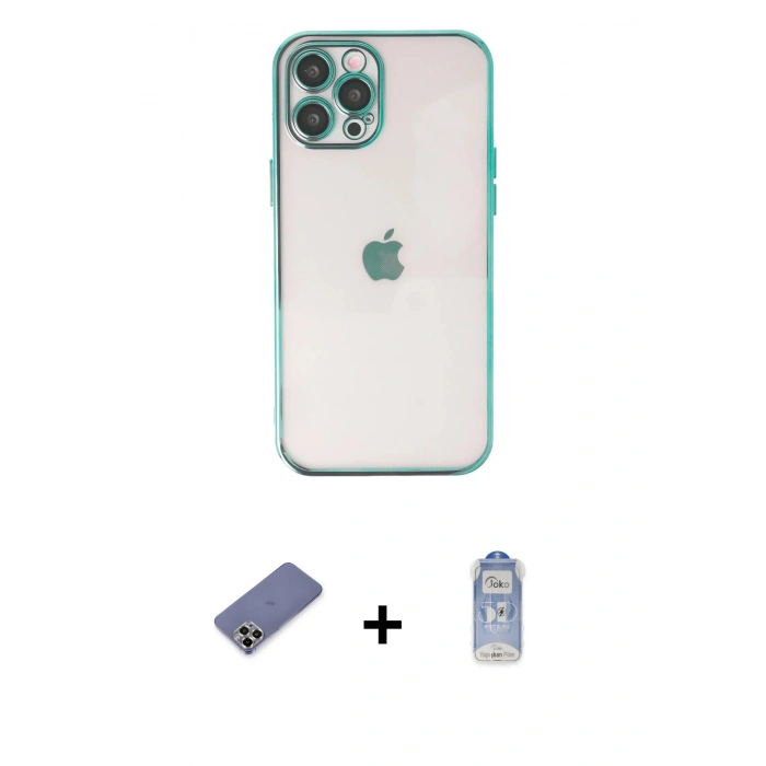MARSİLYAN™- iPhone 12 Pro Max Kılıf Vadi Minimal - Siyah Joko Magic 5D Cam + Metal Kamera Lens Koruma Cam - GD