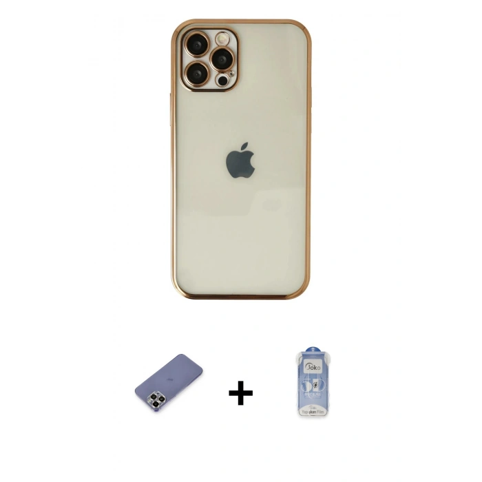 MARSİLYAN™- iPhone 12 Pro Max Kılıf Vadi Minimal - Siyah Joko Magic 5D Cam + Metal Kamera Lens Koruma Cam - GD
